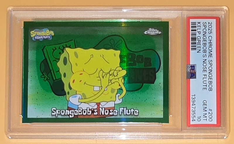 SpongeBob's Nose Flute PSA 10 Low Pop Kelp Green Parallel 25th Anniversary Card