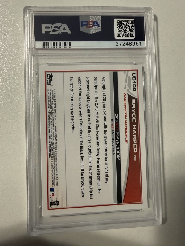 2013 Topps Update Bryce Harper PSA 10 Home Run Derby Walmart Blue #US100 view 2
