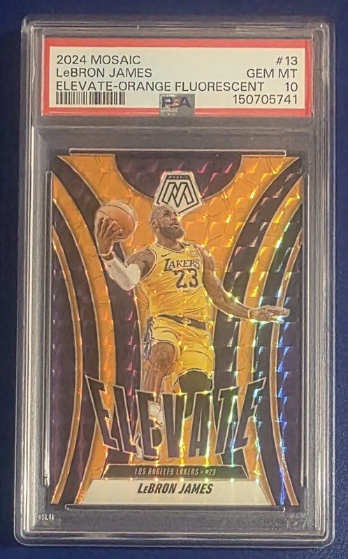 2024  Mosaic Elevate LeBron James #13 PSA 10 Orange Fluorescent Prizm 21/25