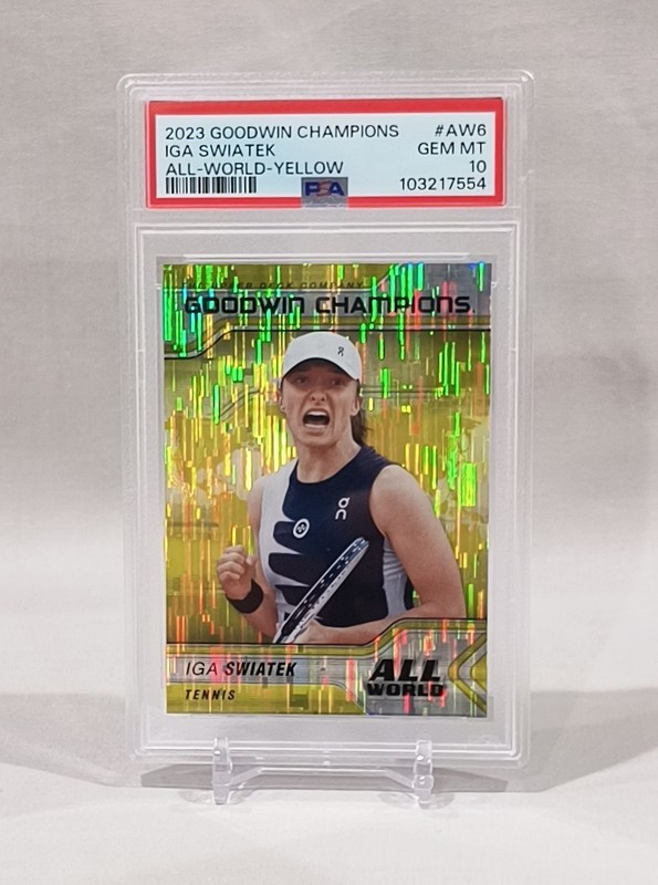 Iga Swiatek 2023 Upper Deck Goodwin Champions Yellow AW6 All World PSA 10