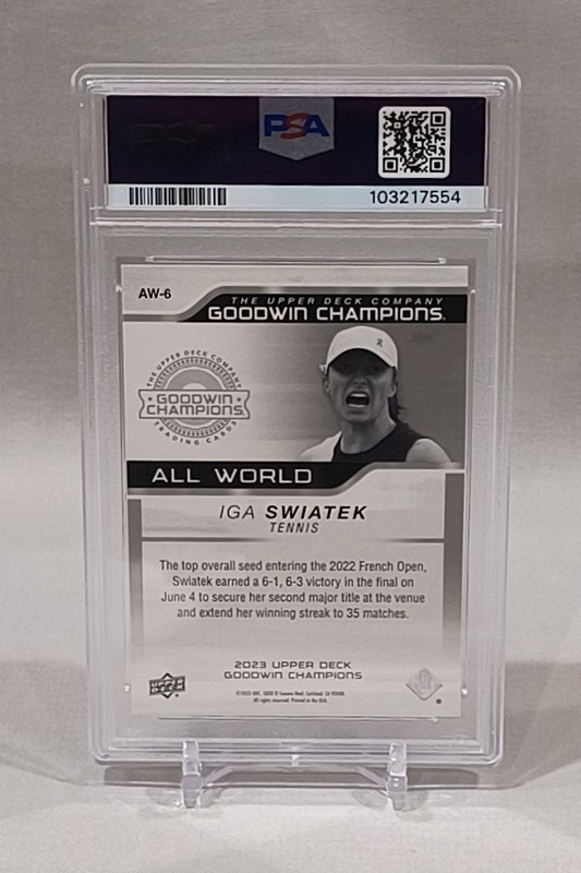 Iga Swiatek 2023 Upper Deck Goodwin Champions Yellow AW6 All World PSA 10 view 2