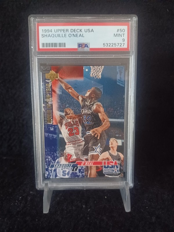 1994 Upper Deck USA Shaquille O'Neal Blocking Michael Jordan #50 PSA 9 Mint