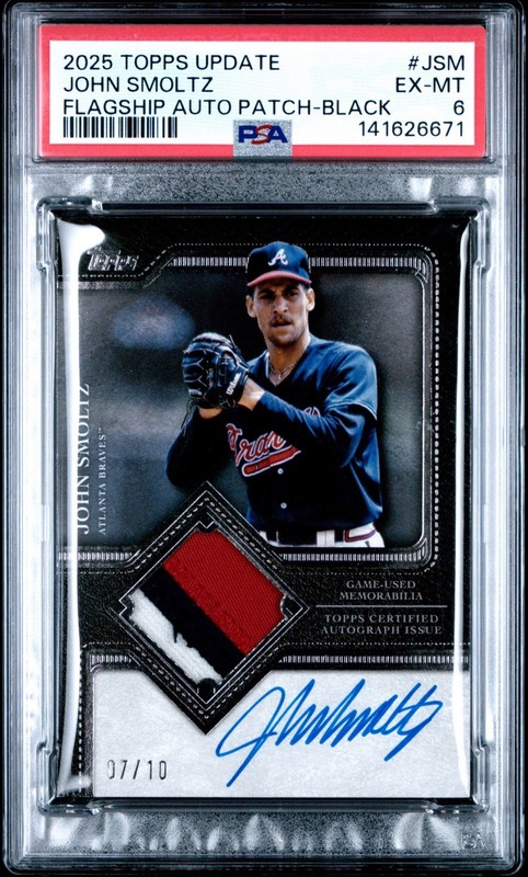 2025 Topps Update John Smoltz Game Worn Patch Auto /10 #JSM PSA 6