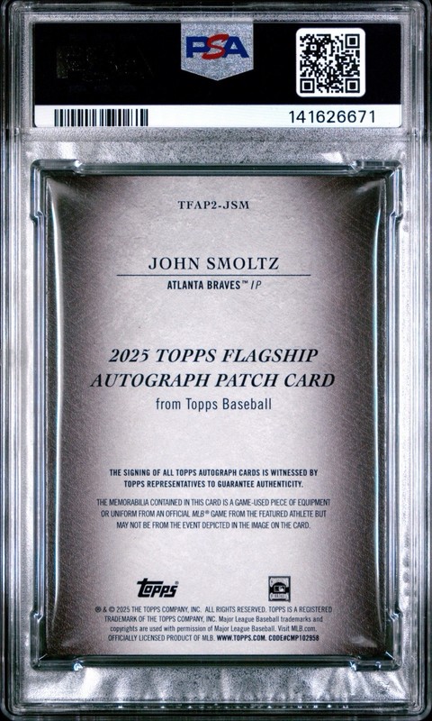 2025 Topps Update John Smoltz Game Worn Patch Auto /10 #JSM PSA 6 view 2