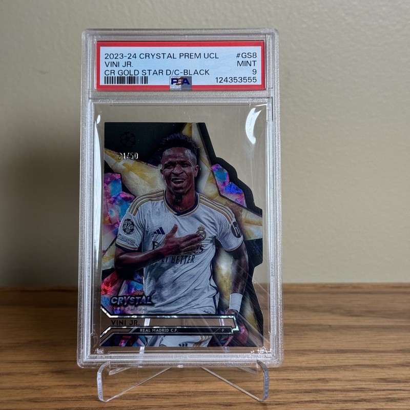 2024 VINICIUS JR 21/50 TOPPS CRYSTAL PREMIUM Gold Stay Diecut Black PSA 9