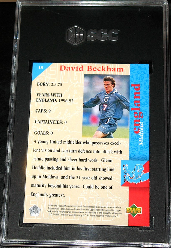 1997 Upper Deck England 1998 David Beckham SGC 9 MINT "The Squad" Rookie RC a view 2