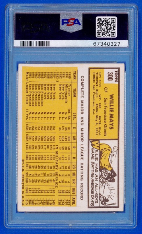 1963 Topps Willie Mays #300 PSA 4.5...Well Centered, Super Color & Eye Appeal! view 2
