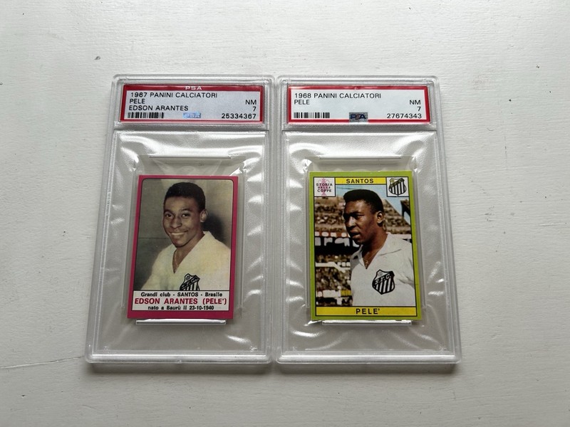 1967 1968 Panini Calciatori PELE PSA 7 NM Set of 2 World Cup BEAUTIFUL LOW POP