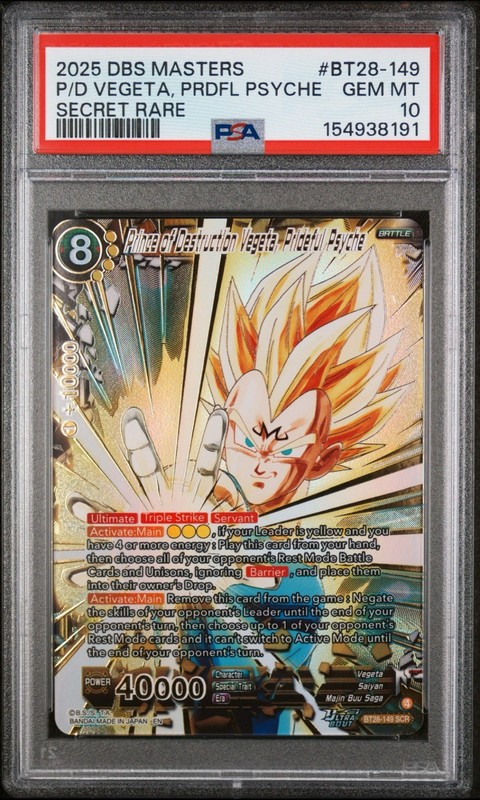 Dragon Ball PSA 10 Prince of Destruction Vegeta Prideful Psyche SCR BT28-149 Hit