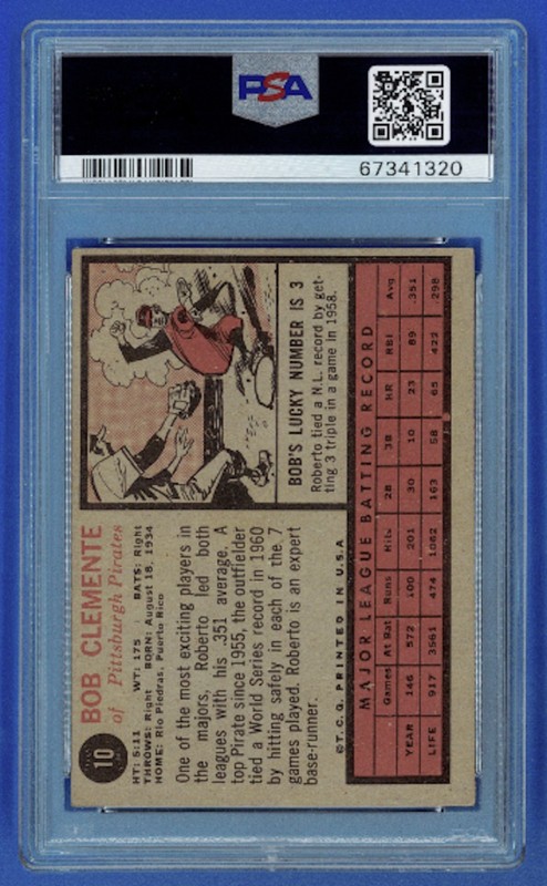 1962 Topps Roberto Bob Clemente #10 PSA 4....No Creases view 2
