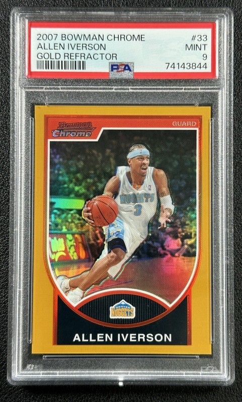 ALLEN IVERSON PSA 9 2007-08 BOWMAN CHROME #33 GOLD REFRACTOR 63/99 NUGGETS