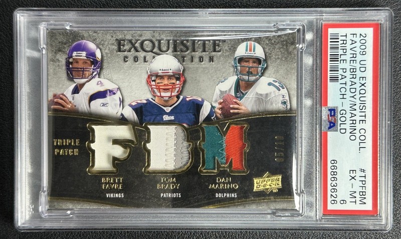 TOM BRADY DAN MARINO FAVRE PSA 2009 UD EXQUISITE TRIPLE PATCH GOLD HOLOFOIL 5/10