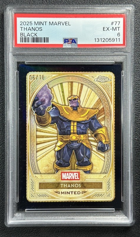 THANOS PSA 6 2025 TOPPS MINT MARVEL #77 BLACK FOIL GOLD 06/10