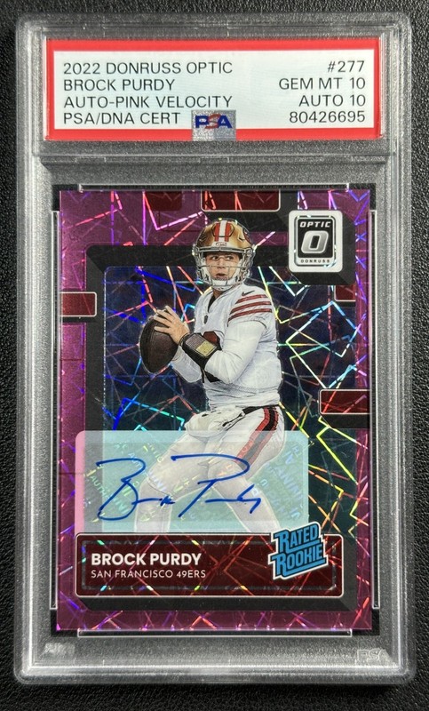 BROCK PURDY PSA 10 2022 PANINI DONRUSS OPTIC #277 ROOKIE AUTO PINK VELOCITY 8/50
