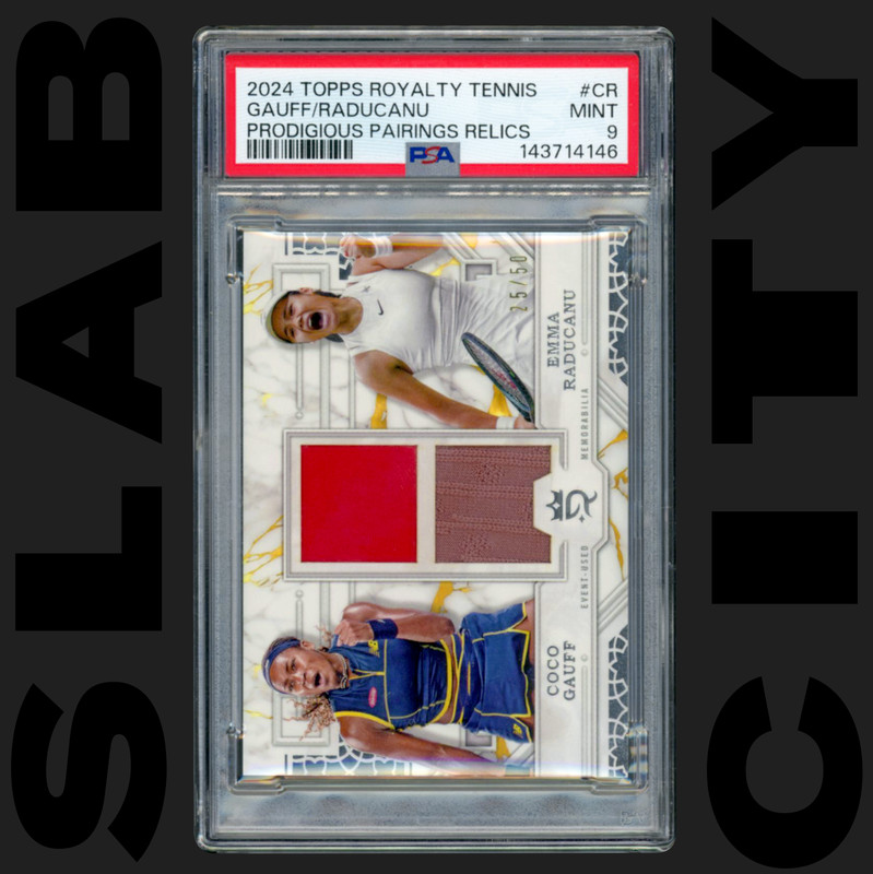 COCO GAUFF EMMA RADUCANU /50 2024 TOPPS ROYALTY TENNIS PRODIGIOUS RELICS PSA 9