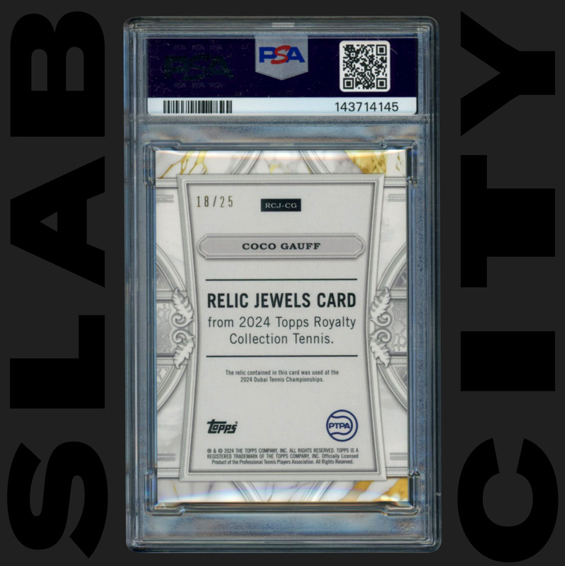 COCO GAUFF /25 2024 TOPPS ROYALTY TENNIS #CG RELIC JEWELS BLUE PSA 9 view 2