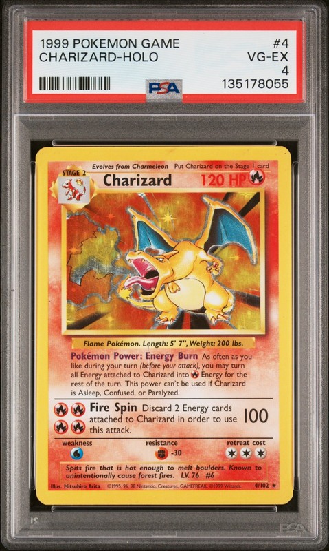 Charizard Holo Rare 4/102 1999 Base Set Unlimited Pokemon English PSA 4