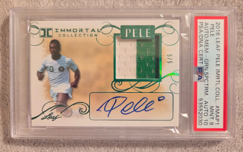 2016 "Rare" Leaf Pele Immortal Coll. Auto/2-Color Patch /5 PSA-9 Mint/10 Auto!