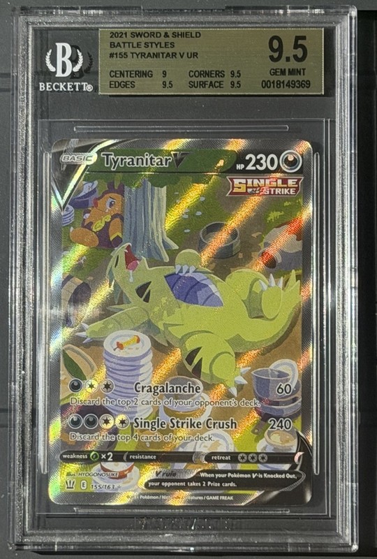 2021 POKEMON SWORD & SHIELD BATTLE STYLES #155 FULL ART/TYRANITAR V BGS 9.5