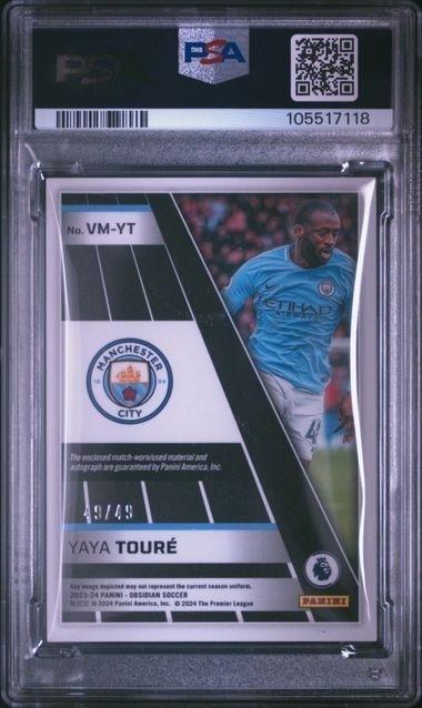 2023-24 Obsidian Soccer Yaya Toure Match Worn Patch Auto /49 PSA 8  Pop 1 #VM-YT view 2