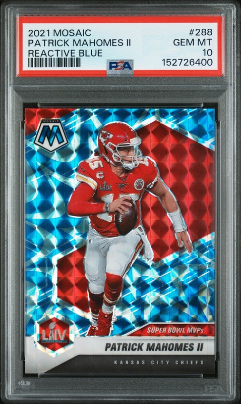 2021 Panini Mosaic #288 Patrick Mahomes II Prizm Reactive Blue PSA 10