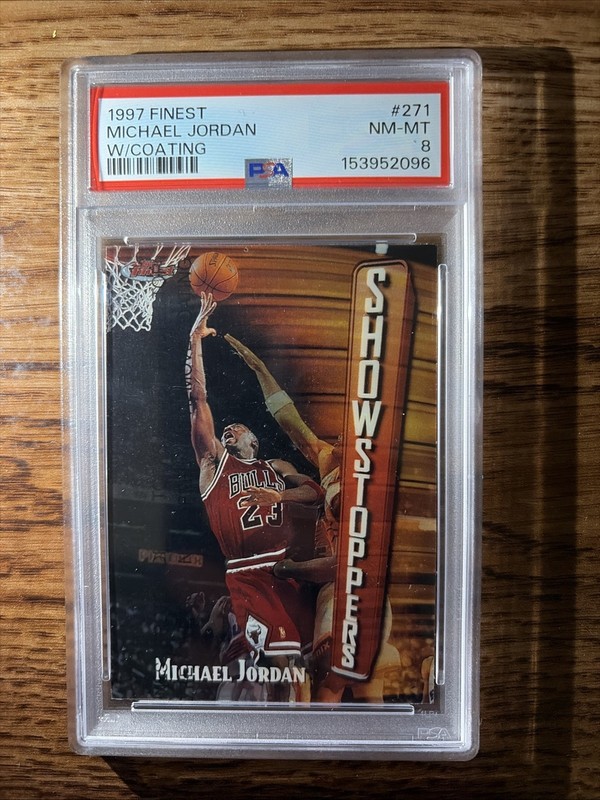 1997-98 TOPPS FINEST  MICHAEL JORDAN   #271  PSA 8    W/ COATING