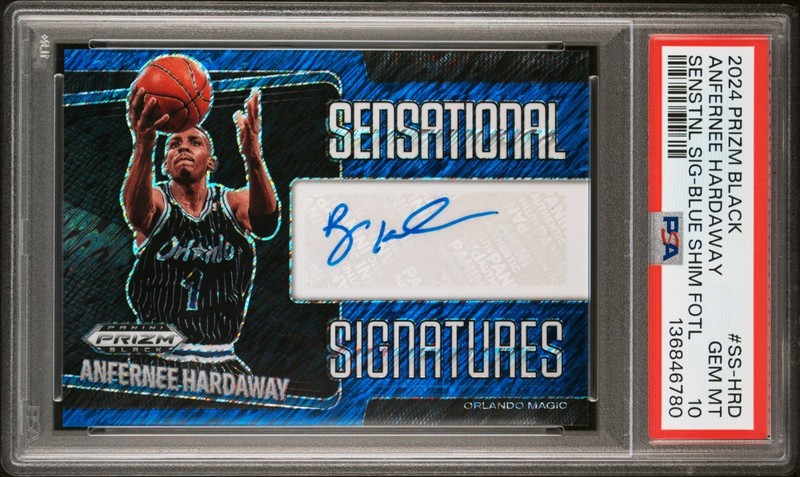 ANFERNEE HARDAWAY 2024 PANINI PRIZM BLACK BLUE SHIMMER AUTO JERSEY # 1/25 PSA 10