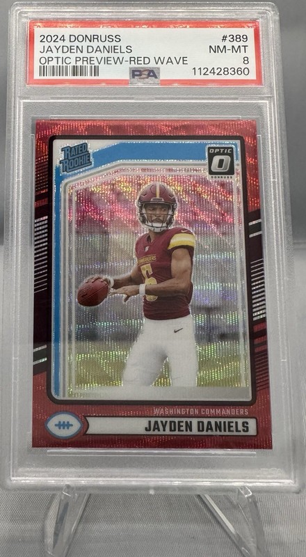2024 Donruss Rated Rookie Optic Preview Red Wave Prizm Jayden Daniels PSA 8