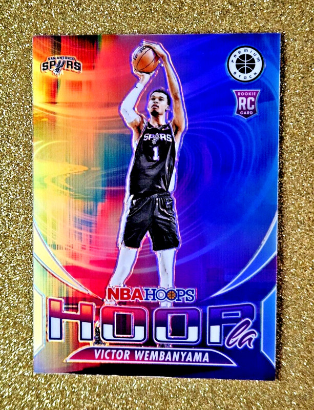 2023-24 NBA Hoops Premium Stock Victor Wembanyama Silver Prizm Hoopla RC #5 MINT view 2
