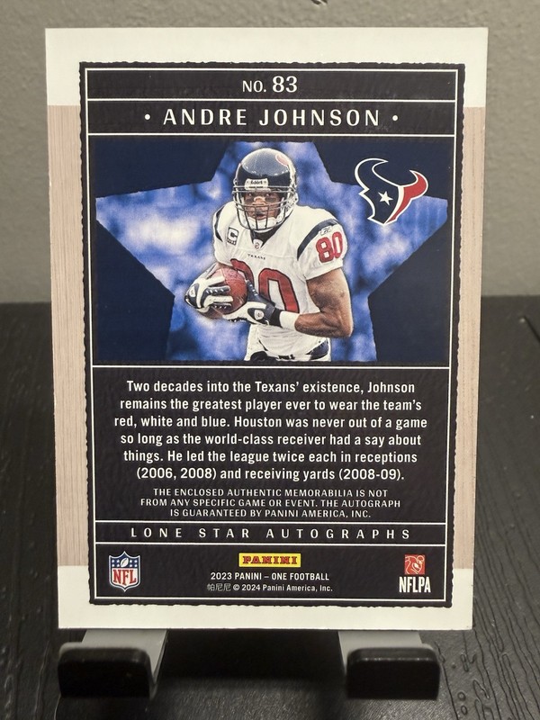 Andre Johnson 2025 Immaculate - 2023 Panini One Update Blue On-Card Auto /35 #83 view 2