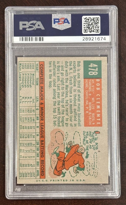Roberto Clemente - 1959 Topps #478 Bob on Card PSA 5 EX! view 2