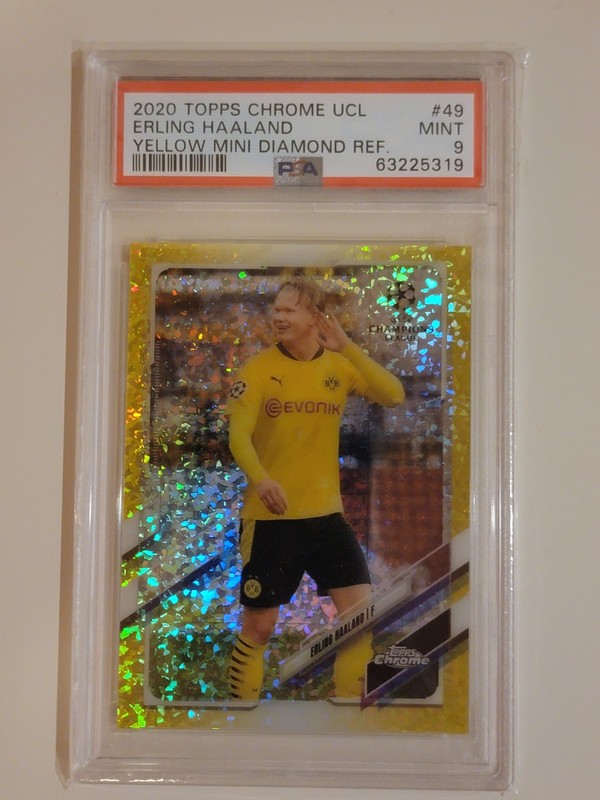 2020 Topps Chrome UCL Yellow Mini-Diamond Refractor /299 Erling Haaland #49 