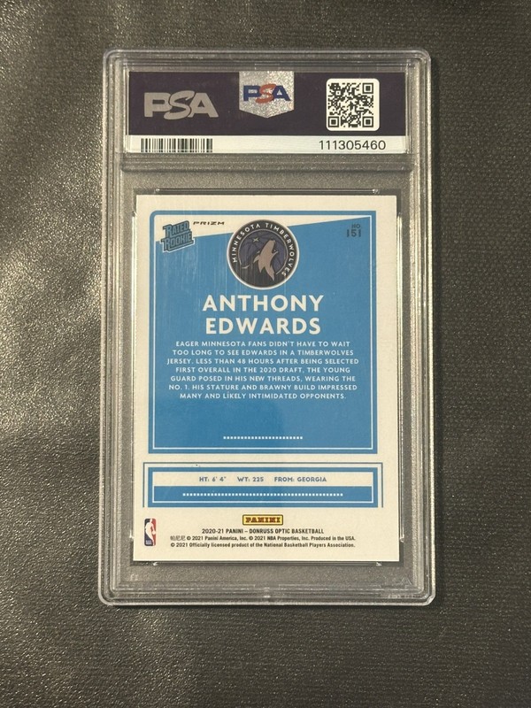 2020 Donruss Optic Anthony Edwards Purple Prizm PSA 9  view 2