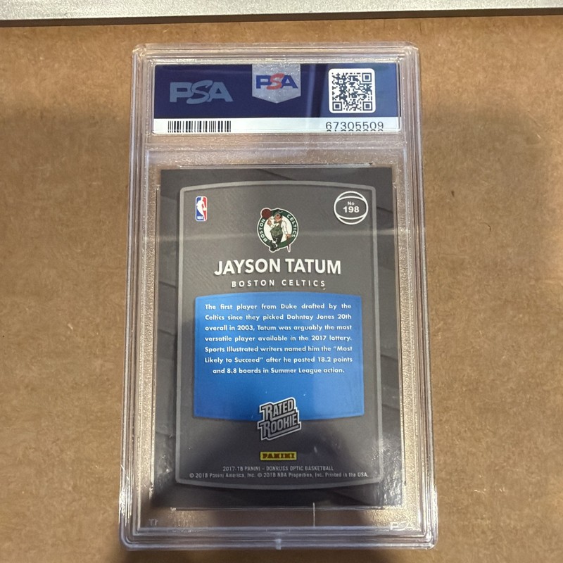 Jayson Tatum [Shock] #198 [Rookie] 2017 Panini Donruss Optic - PSA 10 view 2