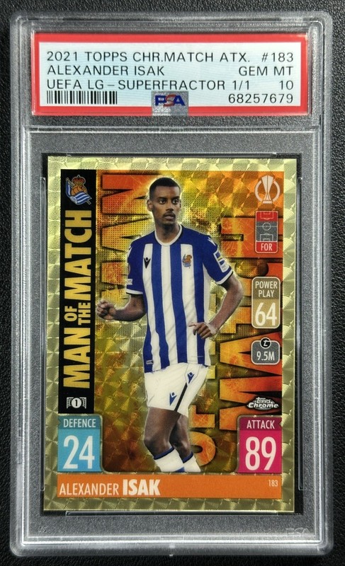 ALEXANDER ISAK PSA 10 2021 TOPPS CHROME MATCH ATTAX UCL #183 SUPERFRACTOR 1/1
