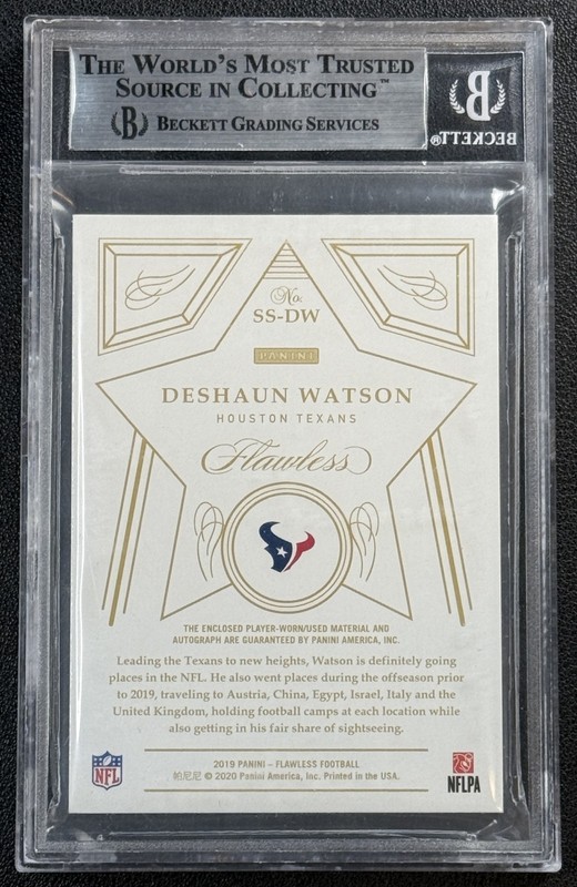 DESHAUN WATSON BGS 2019 FLAWLESS STAR SWATCH NFL SHIELD PATCH AUTO PLATINUM 1/1 view 2
