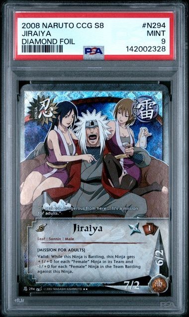 PSA 9 2008 Naruto Card CCG S8 Battle of Destiny Jiraiya Daimond Foil #294