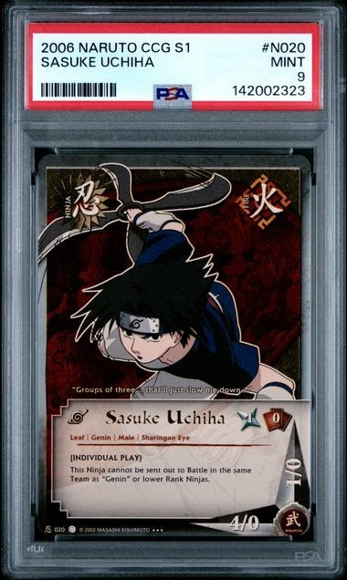 PSA 9 2006 Naruto Card CCG S1 Path to Hokage Sasuke Uchiha Super Rare #020