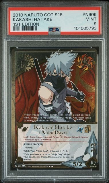 PSA 9 2010 Naruto Card CCG S18 Fangs of the Snake Kakashi Hatake Anbu Days #906