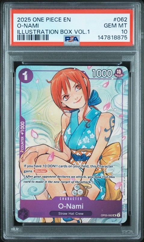 2025 ONE PIECE #062 ILLUSTRATION BOX VOL 1 PROMO O-NAMI PSA 10 GEM MINT