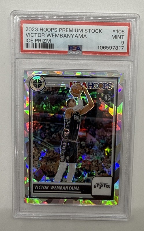 Victor Wembanyama RC 2023 Panini NBA Hoops Premium Stock Ice Prizm PSA 9
