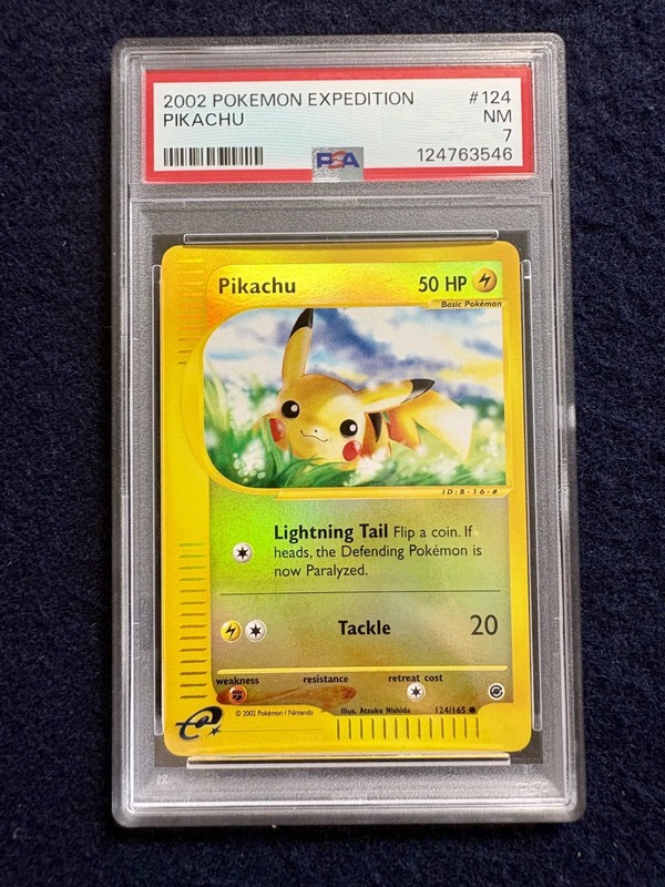 2002 Pokémon Expedition 124 Pikachu Reverse Holo PSA 7 NM