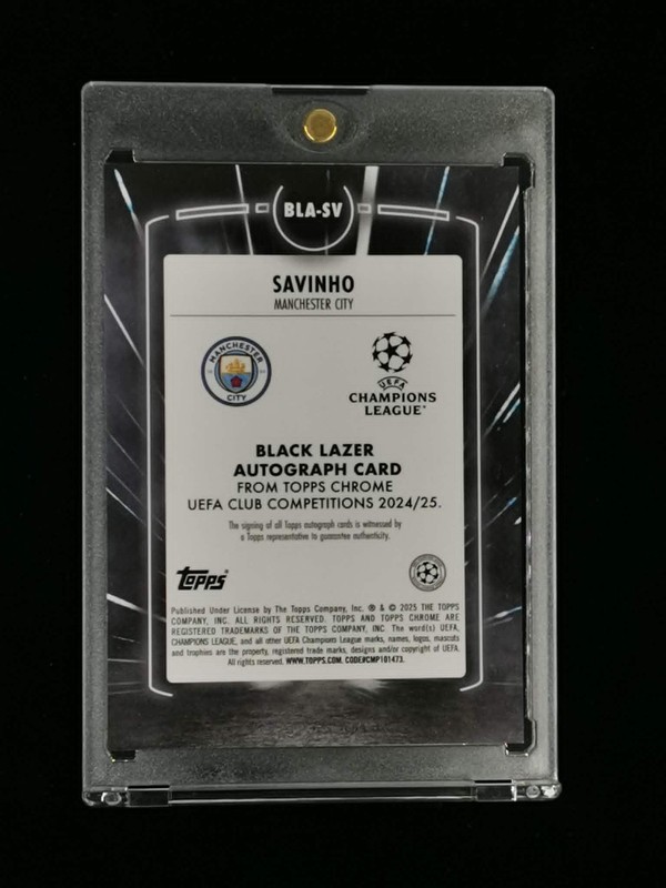 Savinho 2024-25 Topps Chrome UCC Black Lazer Auto 1/1 Man City ofo view 2