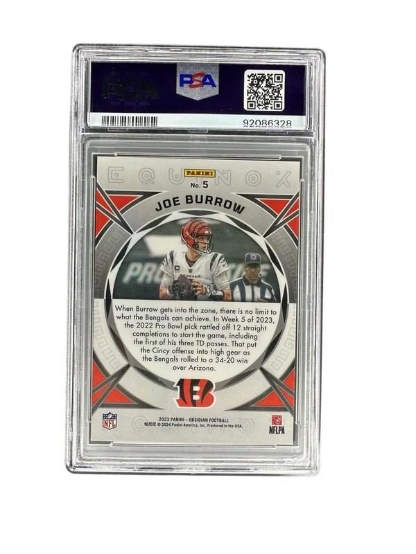 2023 Panini Obsidian Joe Burrow #5 Equinox /135 Cincinnati Bengals PSA 10 view 2