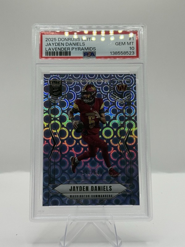 Panini 2025 Donruss Elite Jayden Daniels Lavender Pyramids #1 /649 PSA 10