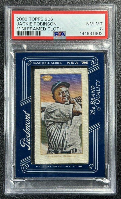 JACKIE ROBINSON PSA 8 2009 TOPPS 206 #207 MINI FRAMED CLOTH 16/50 DODGERS