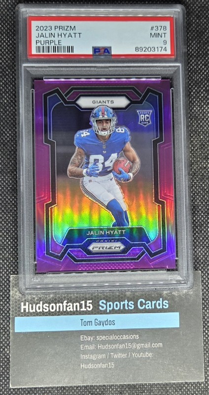 Jalin Hyatt 2023 Panini Prizm Rookie #378 Purple Prizm 35/125 PSA 9 Mint Giants