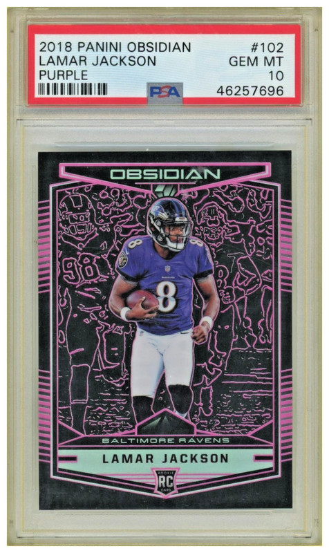 2018 Panini Obsidian Lamar Jackson Purple #102 PSA 10 RC Baltimore Ravens /75