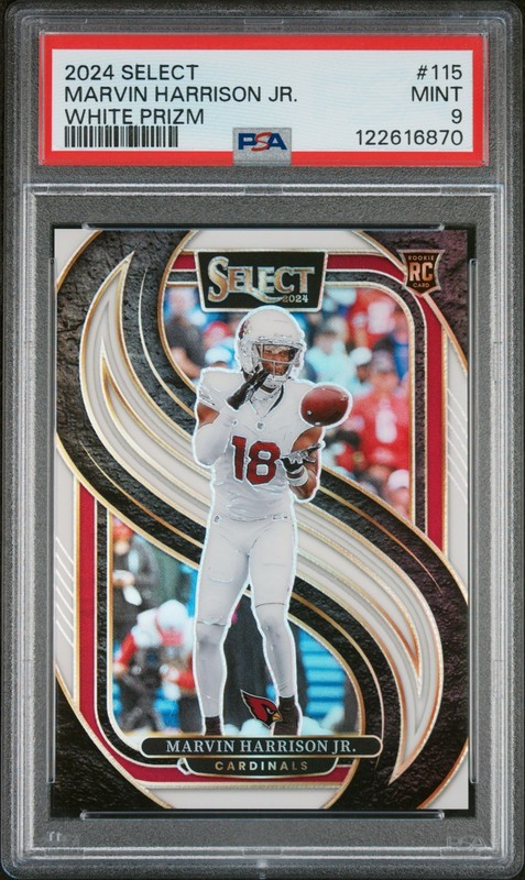 MARVIN HARRISON JR 2024 SELECT PREMIER LEVEL WHITE ROOKIE JERSEY # 18/35 PSA 9