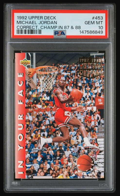 1992 UPPER DECK 453 MICHAEL JORDAN  CHAMPION 87 & 88 PSA 10 Gem Mint New Case!